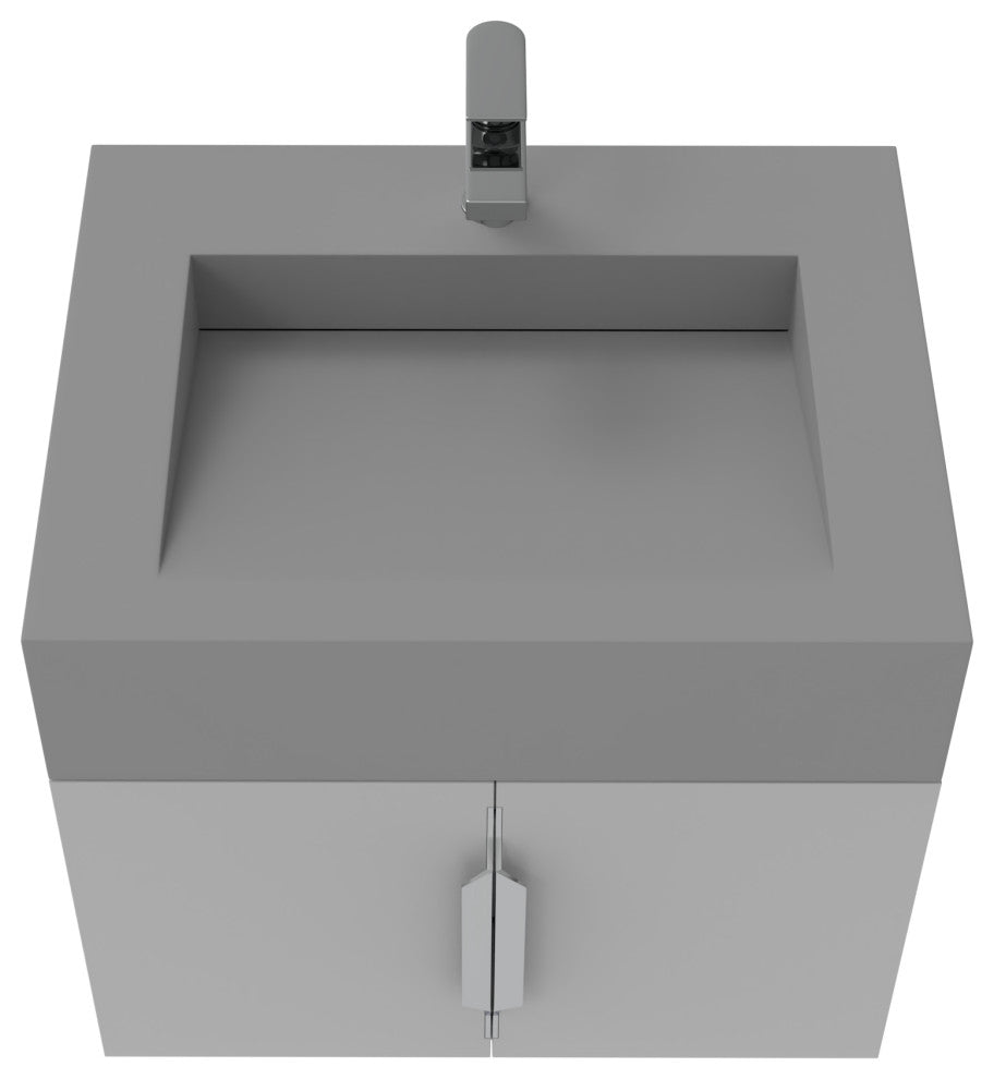 CastelloUSA Nile 24" Wall Mounted Bathroom Vanity Set, Gray, Gray Top, Chrome Handles