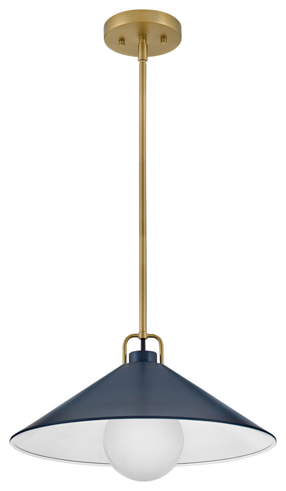 Lark Milo 16" Pendant Light, Lacquered Brass + Matte Navy shade
