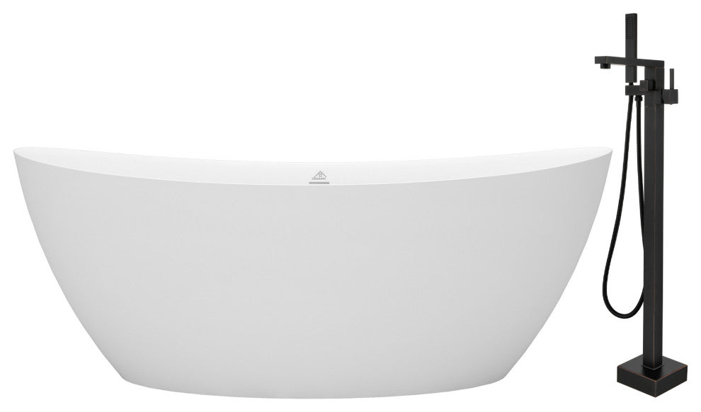 67 inch Double-headed Raised Solid Surface Soaking Tub with Standing Faucet
