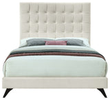 Elly Velvet Upholstered Bed, Cream, Queen