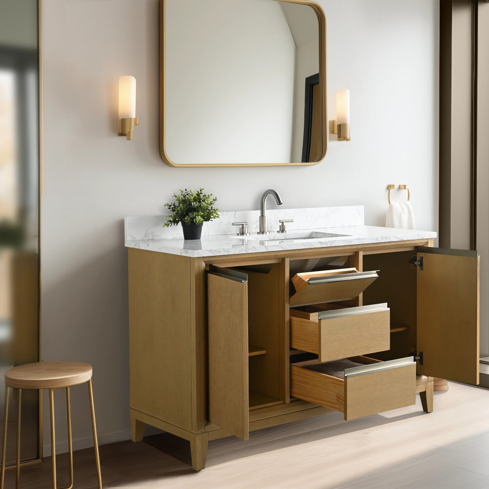 Vanity Art Bathroom Vanity With Sink, Natural Oak, 48" Single