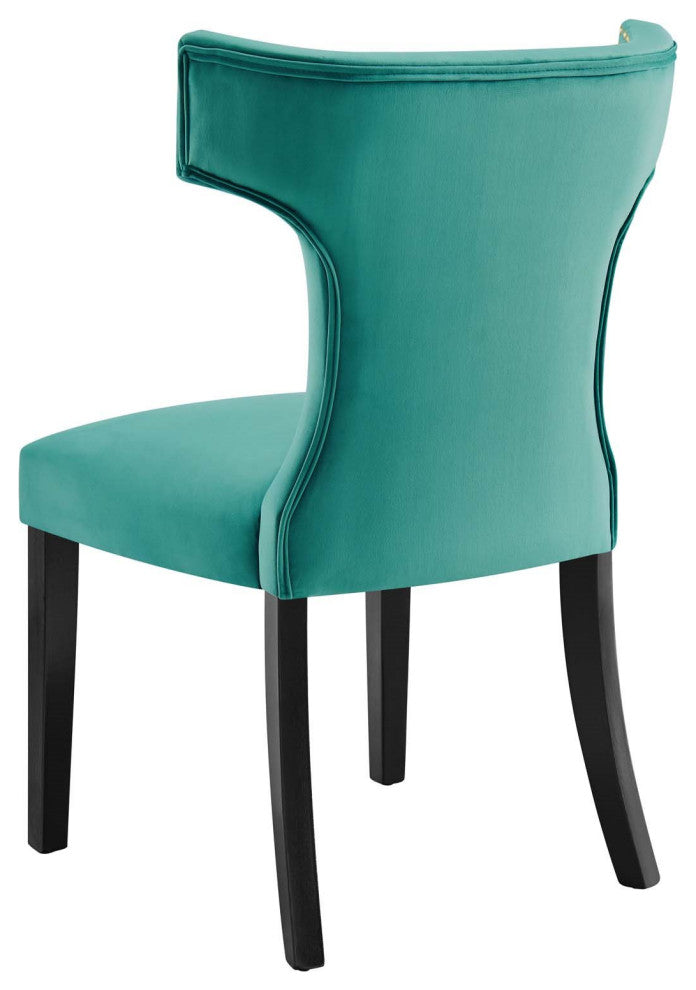 Dining Chair, Nailhead, Set of 2, Teal Blue, Velvet, Modern, Bistro Hospitality