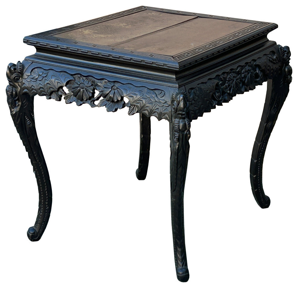 Vintage Chinese Black Relief Floral Carving Claw Legs Side Console Table Hws4812