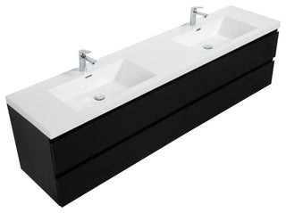 Aurora Wall Mount Vanity, White Acrylic Top, Matte Midnight Black, 84" Double