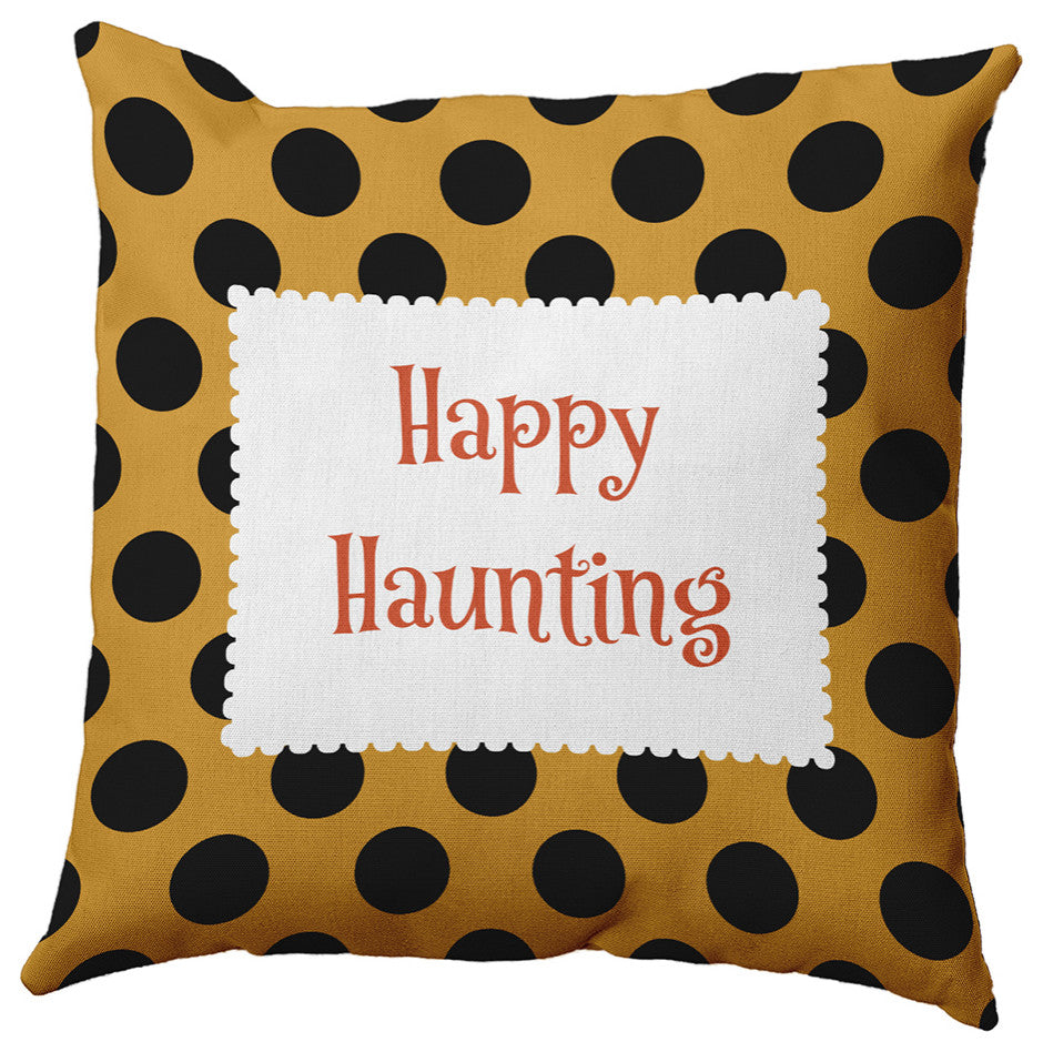Happy Haunting Dots Accent Pillow, Golden Mustard, 18"x18"