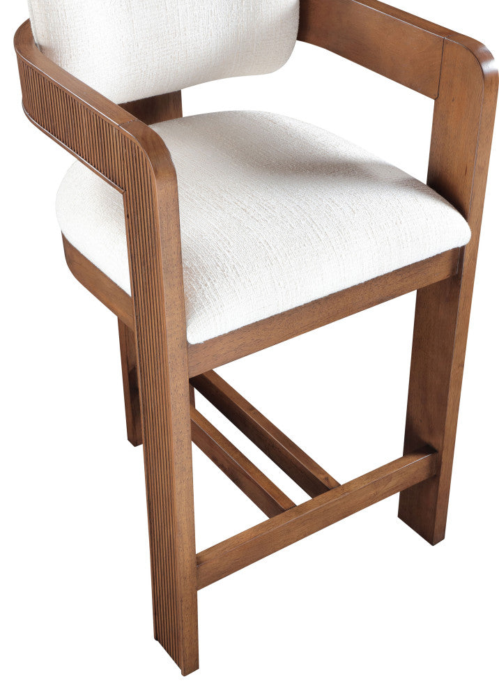 Sacha Upholstered Bar and Counter Stool, Cream, Linen Textured Fabric, Brown