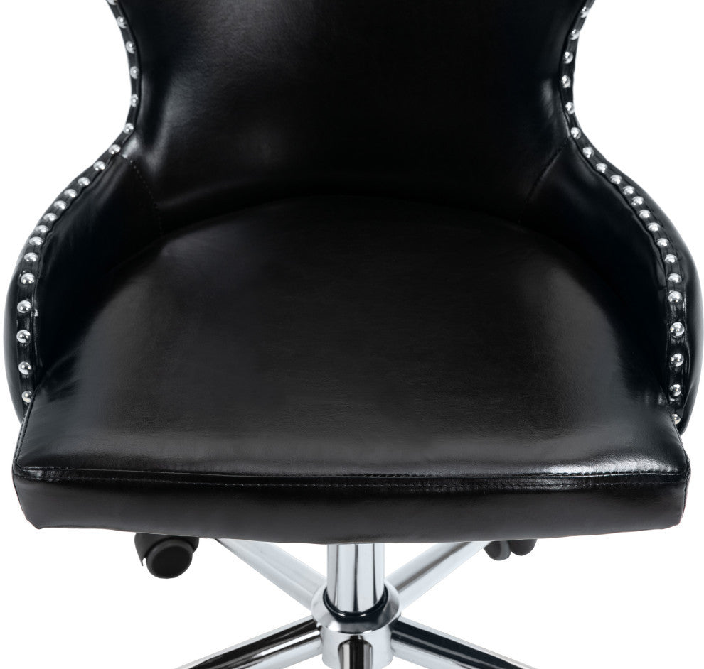 Hendrix Swivel and Adjustable Vegan Leather Office Chair, Black, Rich Chrome Base