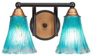 Paramount 2-Light Bath Bar, Matte Black & Brass, 5.5" Teal Crystal Glass
