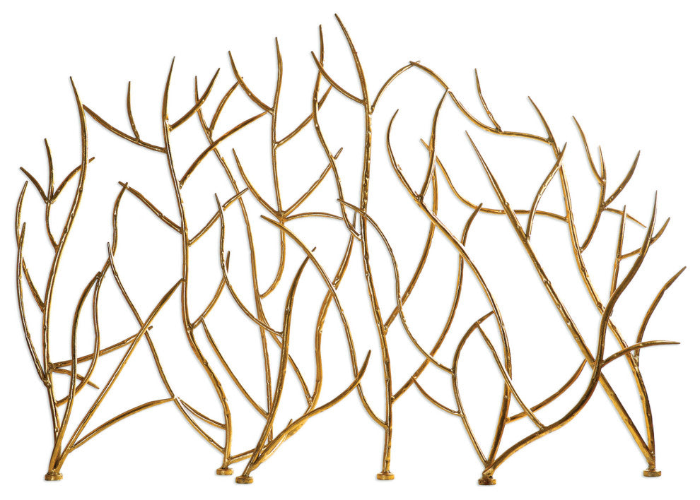 Uttermost 18796 Gold Branches 48"W Iron Fire Screen by Jim - Bright Gold Leaf