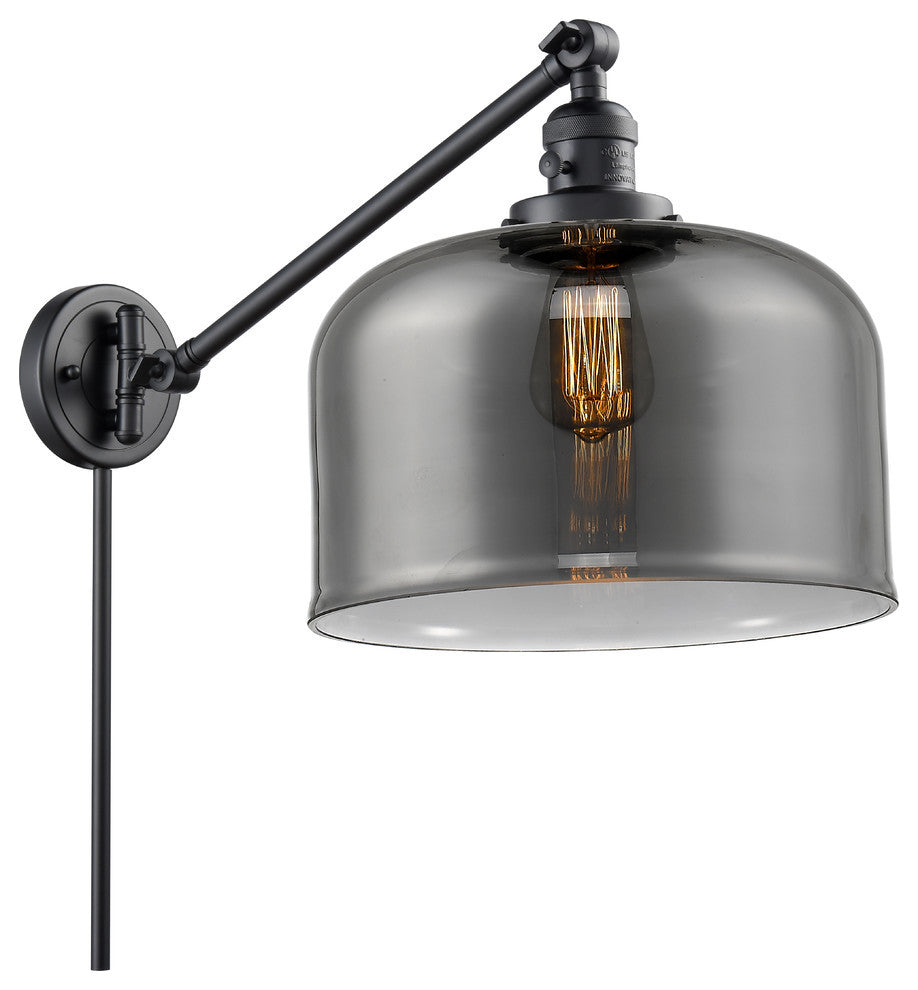 X-Large Bell 1-Light Swing Arm, Matte Black, Plated Smoke