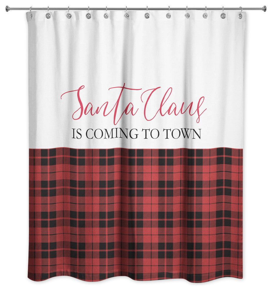 Santa Claus is Coming to Town Red and Black Plaid 71x74 Shower Curtain