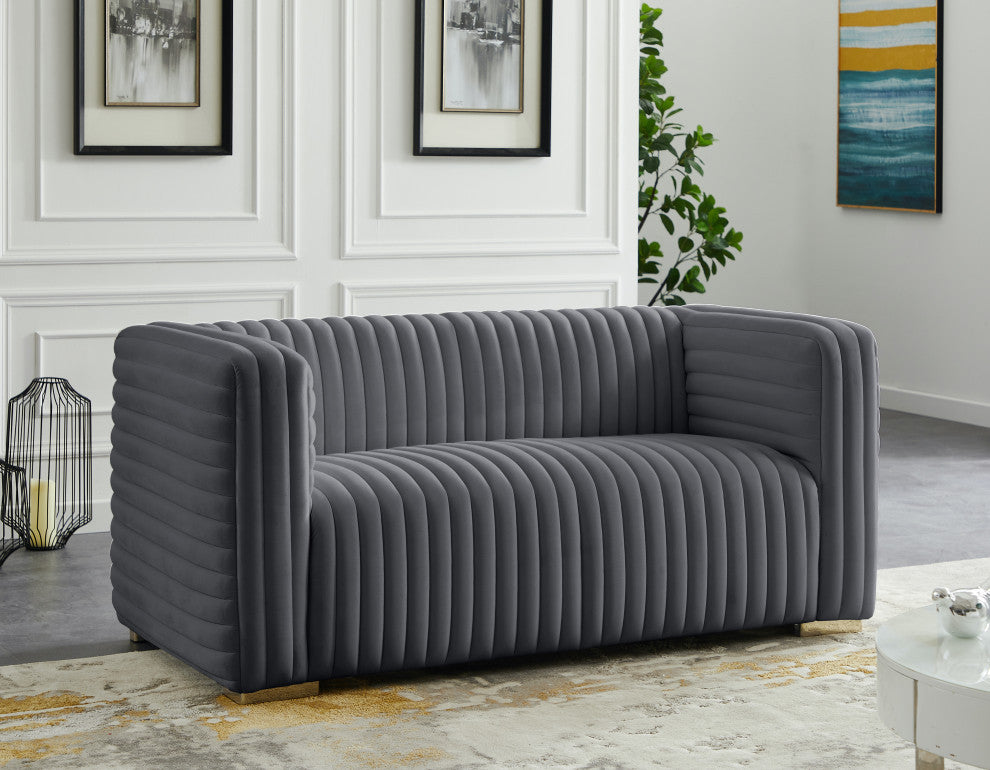 Ravish Velvet Upholstered Chair, Gray, Loveseat