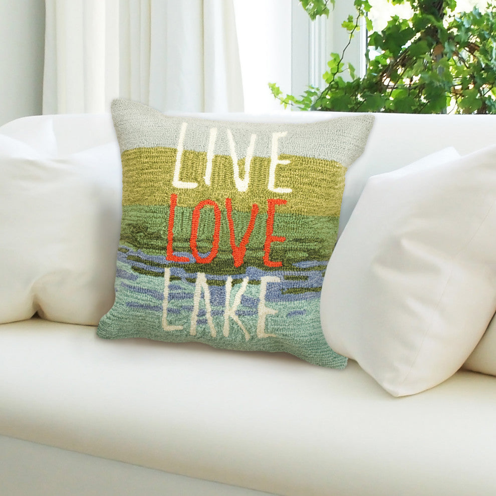 Frontporch Live Love Lake Indoor/Outdoor Pillow, Water, 18"x18"