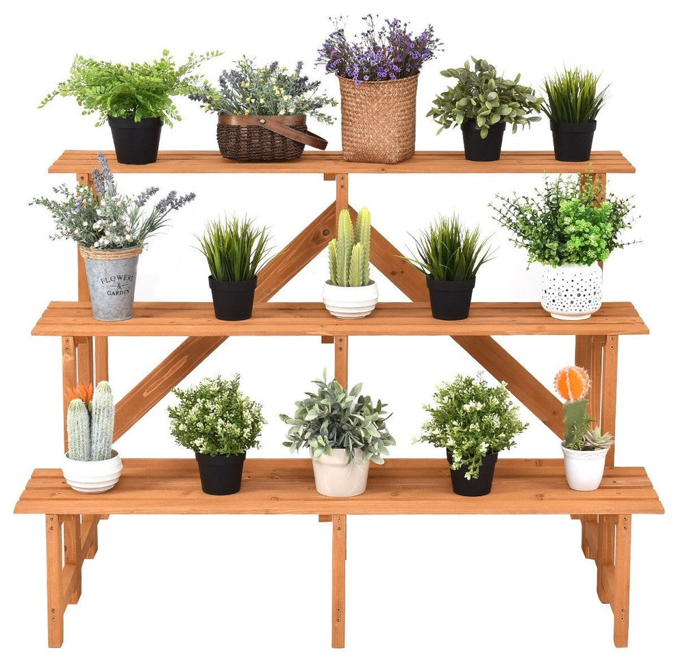 Modern 3-Tier Wide Wood Flower Pot Step Ladder Plant Stand