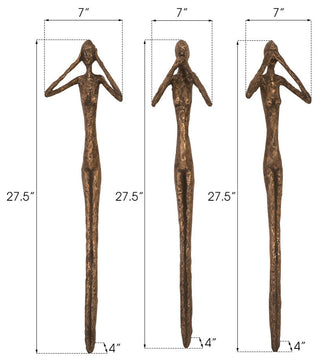 See, Speak, Hear No Evil Wall Art, Resin, 3-Piece Set, Brown