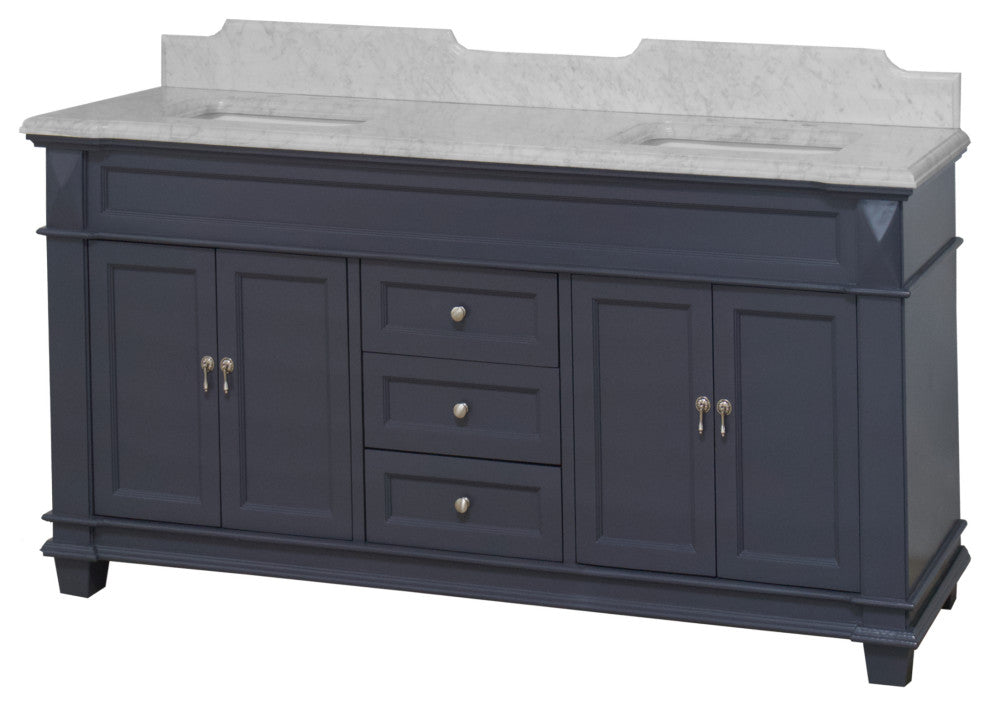 Elizabeth 72" Double Bathroom Vanity, Marine Gray, Carrara Marble