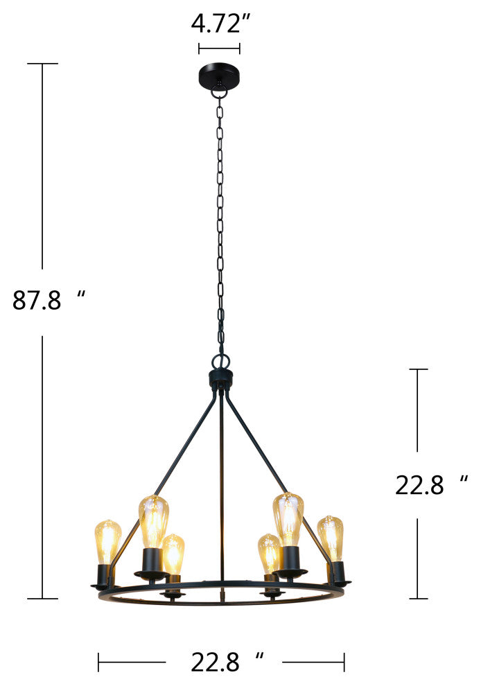 Ironclad Industrial-Style Matt Black Finish 6 Light Large Pendant 22" Wide