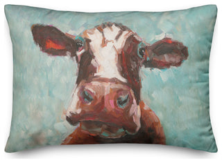 Teal Painted Cow 14x20 Indoor/Outdoor Pillow