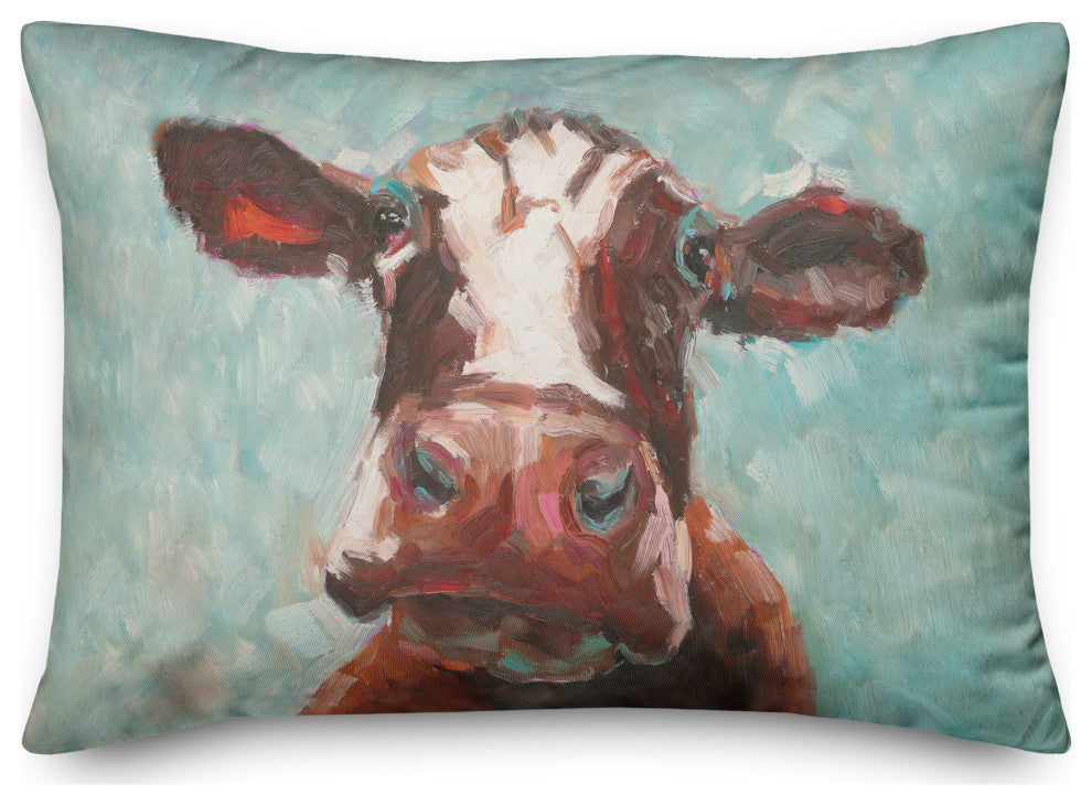 Teal Painted Cow 14x20 Indoor/Outdoor Pillow