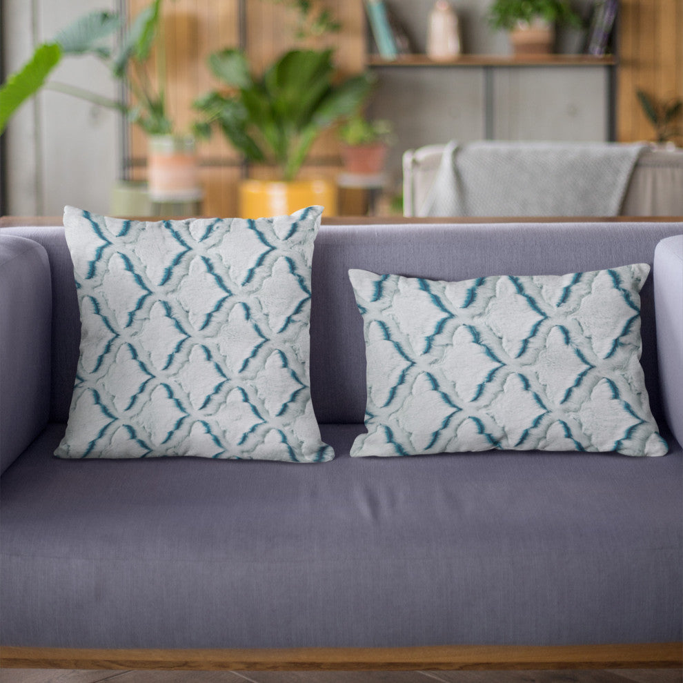 Plutus Light Blue Diamond Faux Fur Luxury Throw Pillow, Light Blue, 18" x 18"