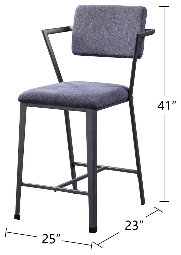Set of 2 Gray Fabric Counter Height Chair, Gray/Gunmetal