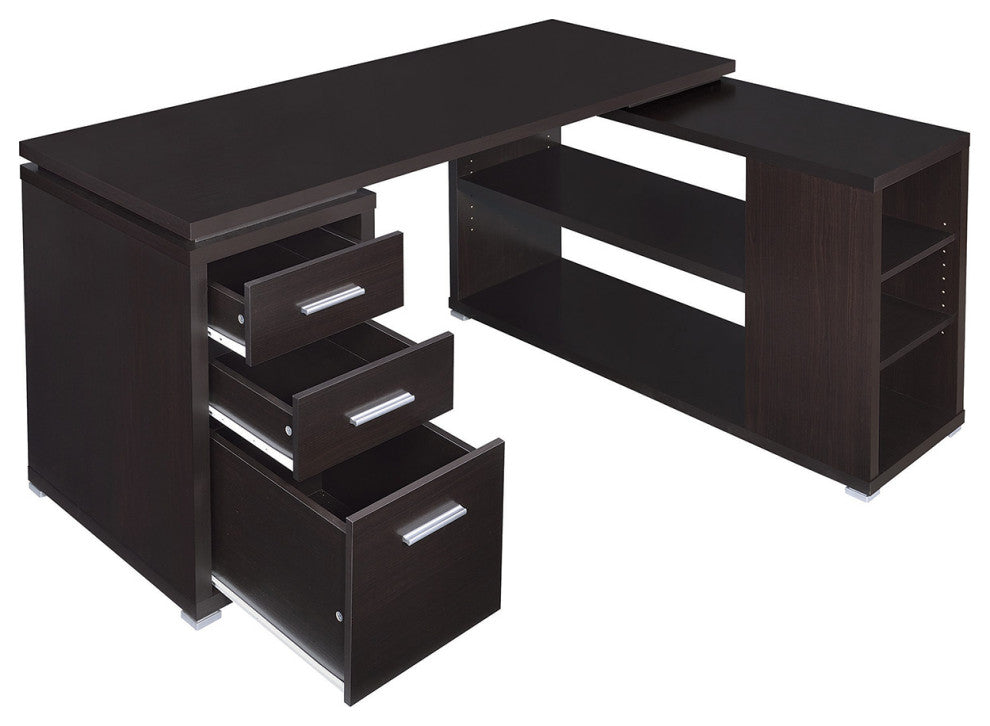 L-Shape Office Desk With Drawers and Shelves, White