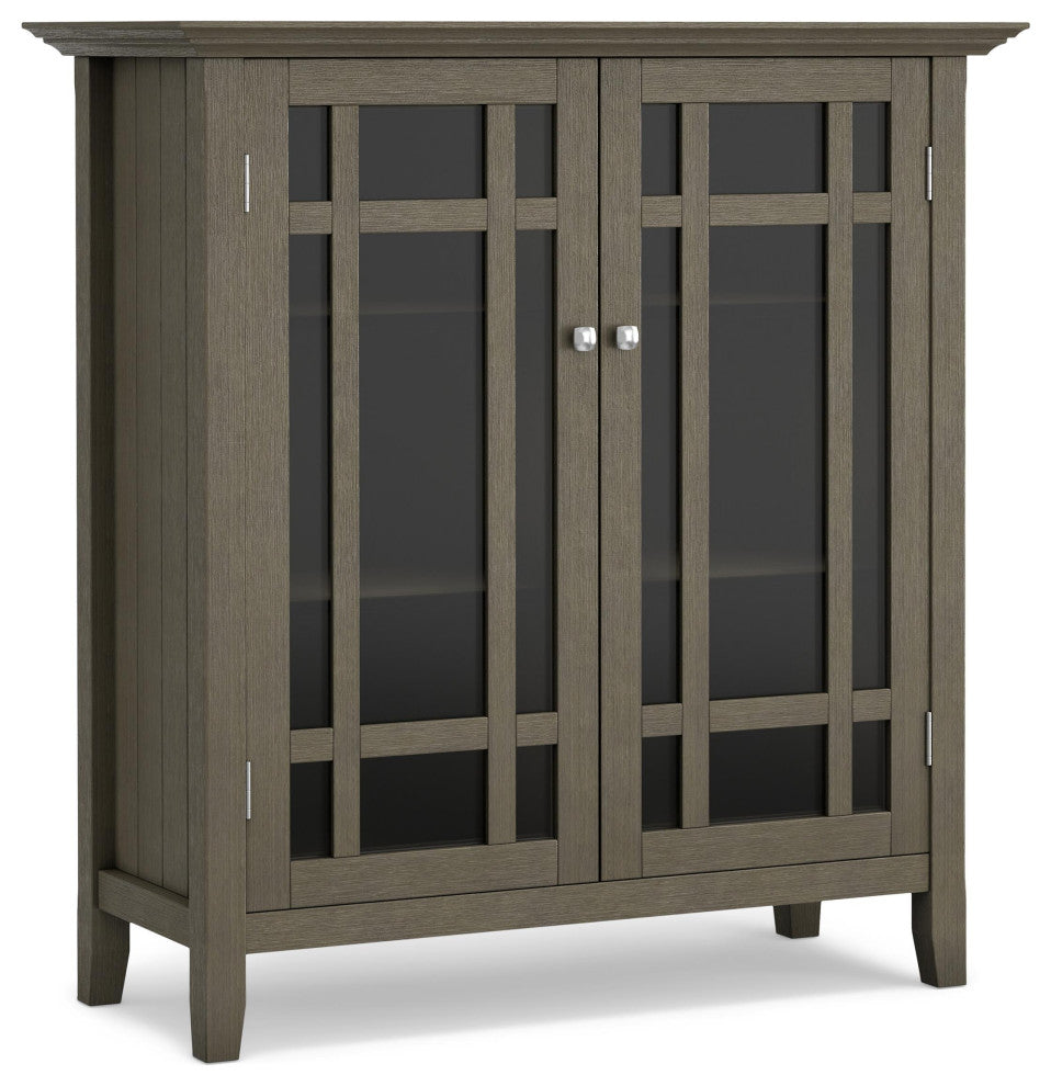 Simpli Home Bedford Wood 39" Transitional Medium Cabinet in Farmhouse Gray