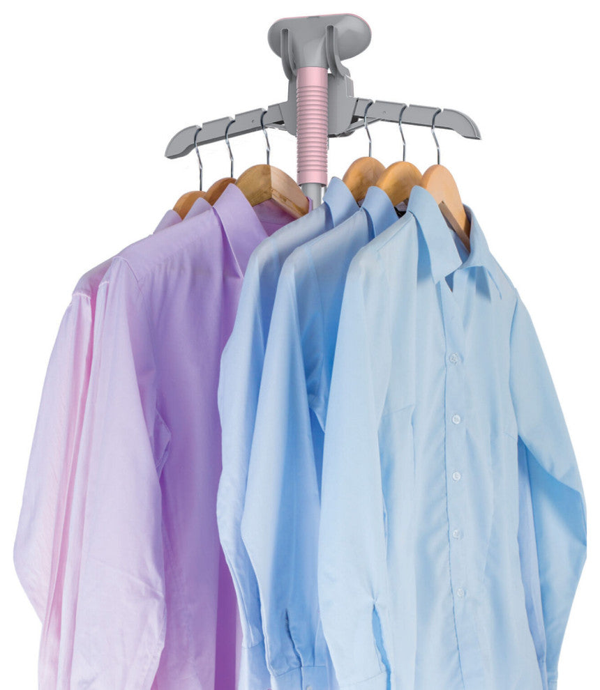 Single-Bar Garment Steamer With 360 Swivel Folding Adjustable Hanger, Blush