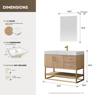 Alistair Vanity, North American Oak With Countertop, 42", With Mirror