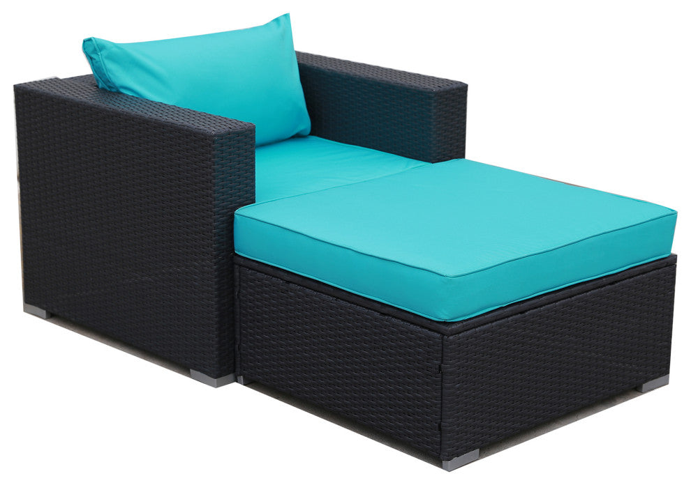 2 Pieces Outdoor Rattan Wicker Patio Sectional With Cushions and Ottoman