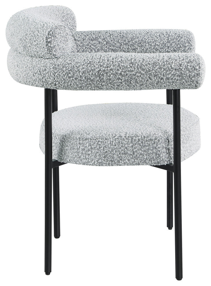 Blake Upholstered Dining Chair, Grey, Boucle Fabric, Matte Black, Set of 2