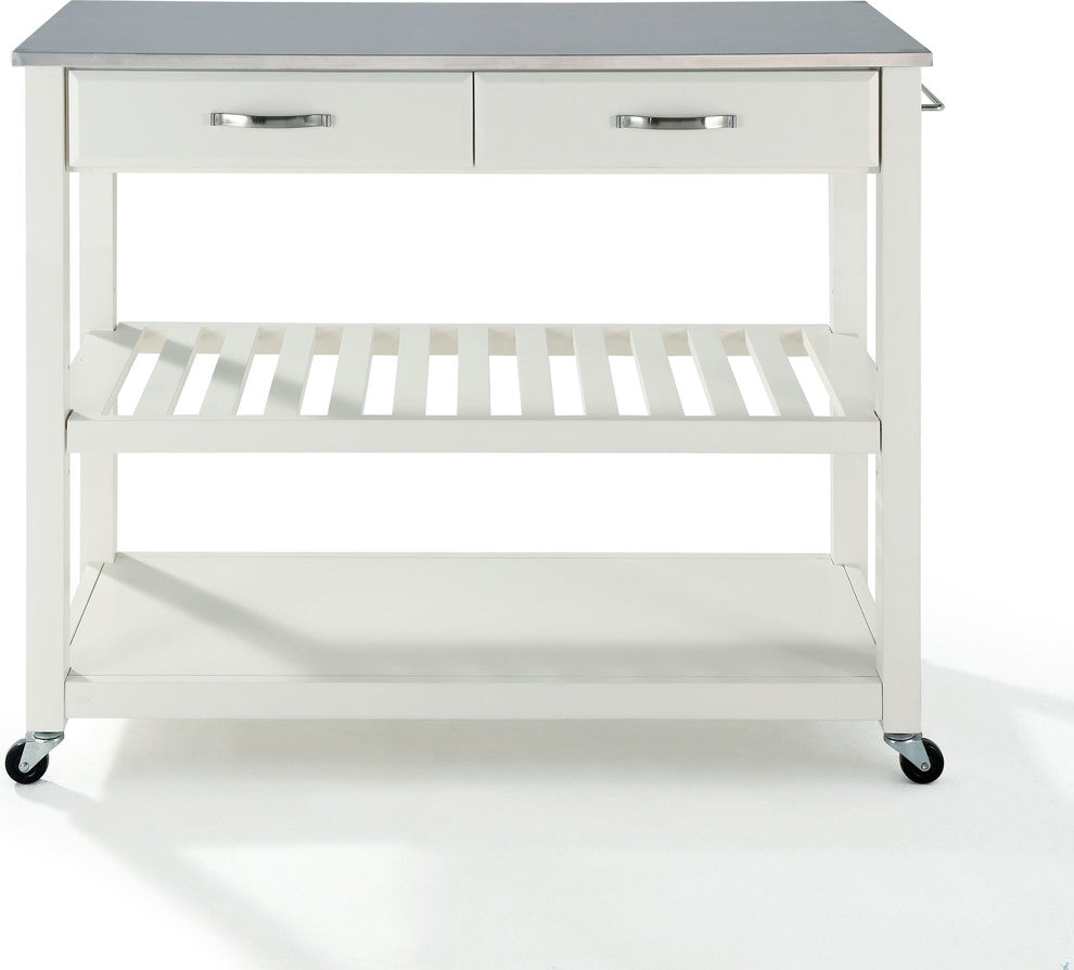 Crosley 2 Drawer Stainless Steel Top Kitchen Cart in White