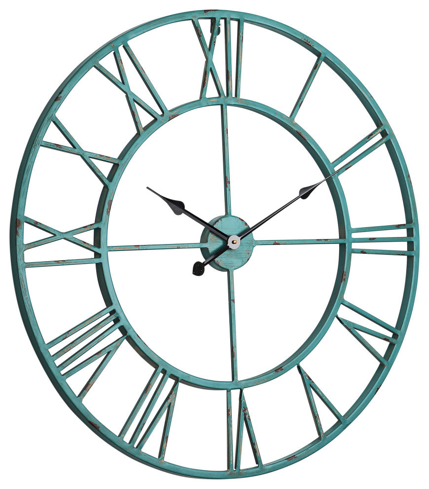 Utopia Alley Oversized Roman Round Wall Clock, 30" Distressed Sea Green