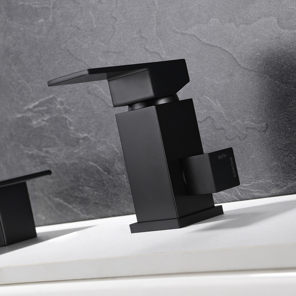 Moda Waterfall Matte Black Roman Bathtub Filler Faucet with Handshower