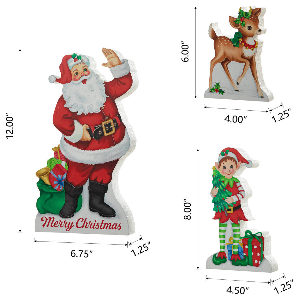 Wooden Christmas Santa, ELF, Reindeer Decor, 3-Piece Set