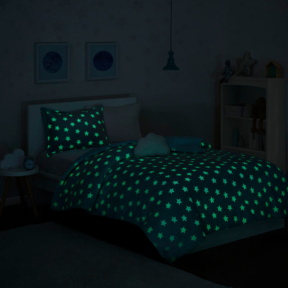 Mi Zone Kids Quinny Glow, The Dark Plush Comforter Set, Aqua
