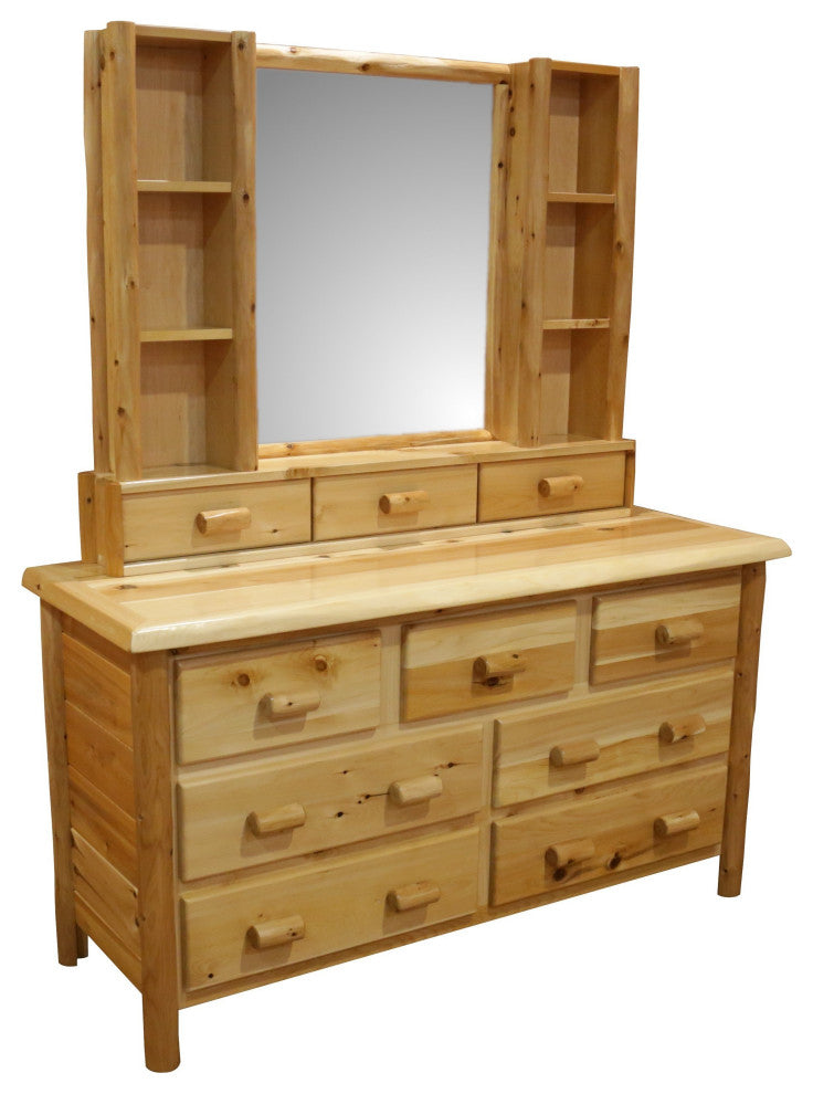 White Cedar Log 7-Drawer Dresser & Dresser Hutch