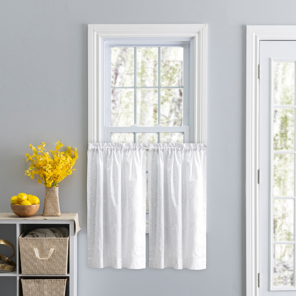 Eva Candlewick Rod Pocket Tier Pair, White, 64" X 36"