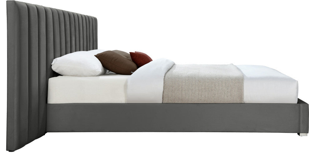 Pablo Velvet Upholstered Bed, Gray, Queen