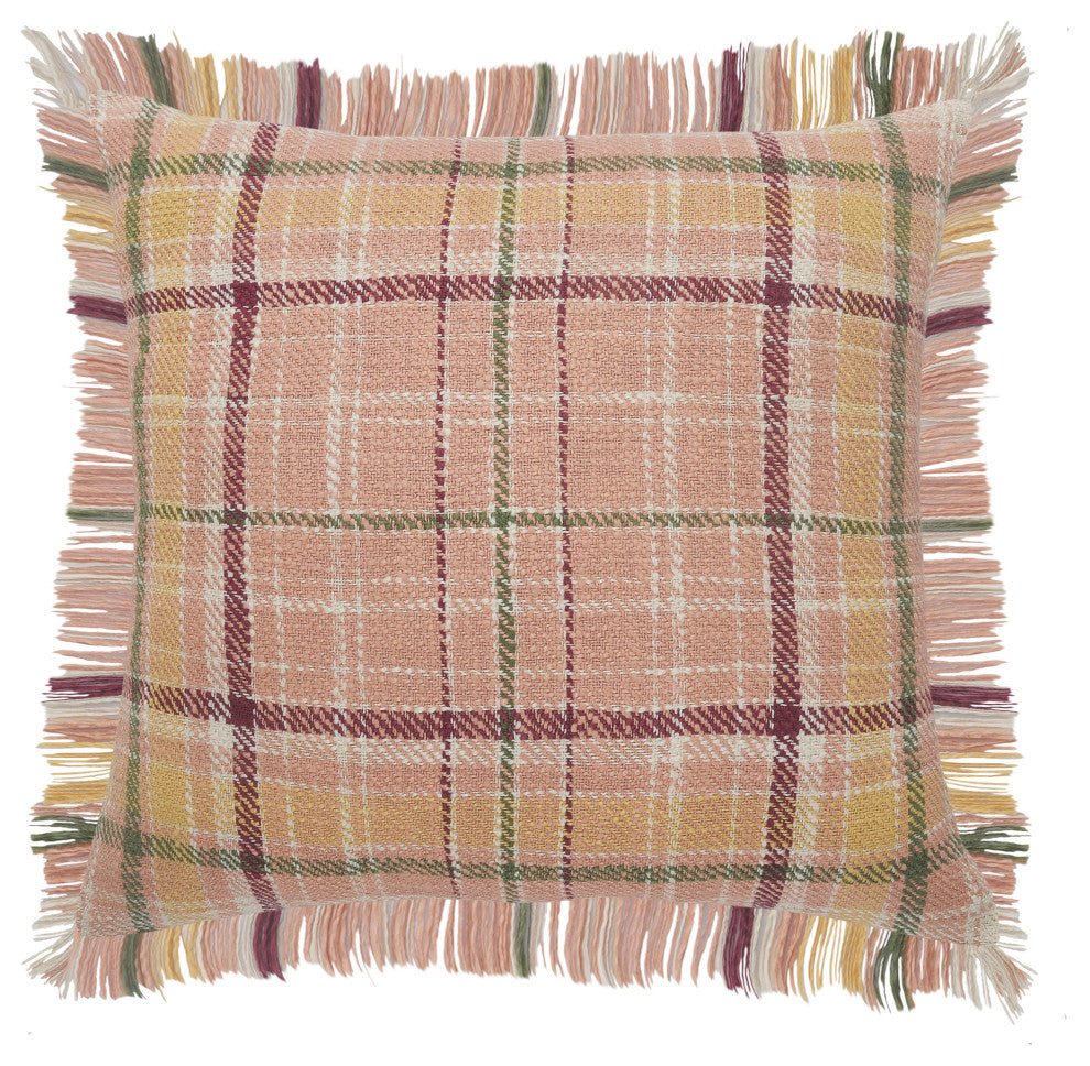 Berry Drew Plaid Throw Pillow with Fringe