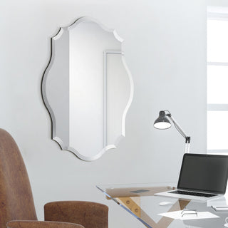 Frameless Beveled Oblong Scalloped Wall Mirror, 1"-Beveled Edge, 24"x32"