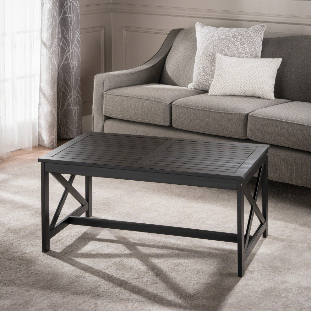 GDF Studio Newman Indoor Farmhouse Finished Acacia Wood Coffee Table, Black