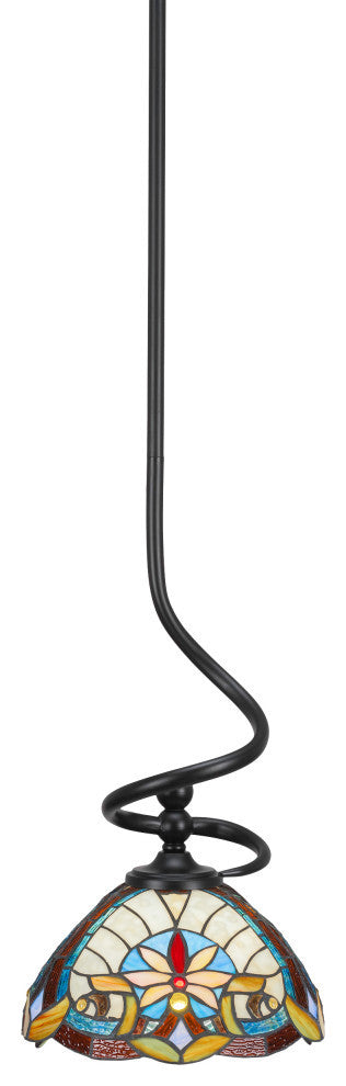 Capri 1-Light Mini Pendant with Hang Straight Swivel, Matte Black/Earth Star Art