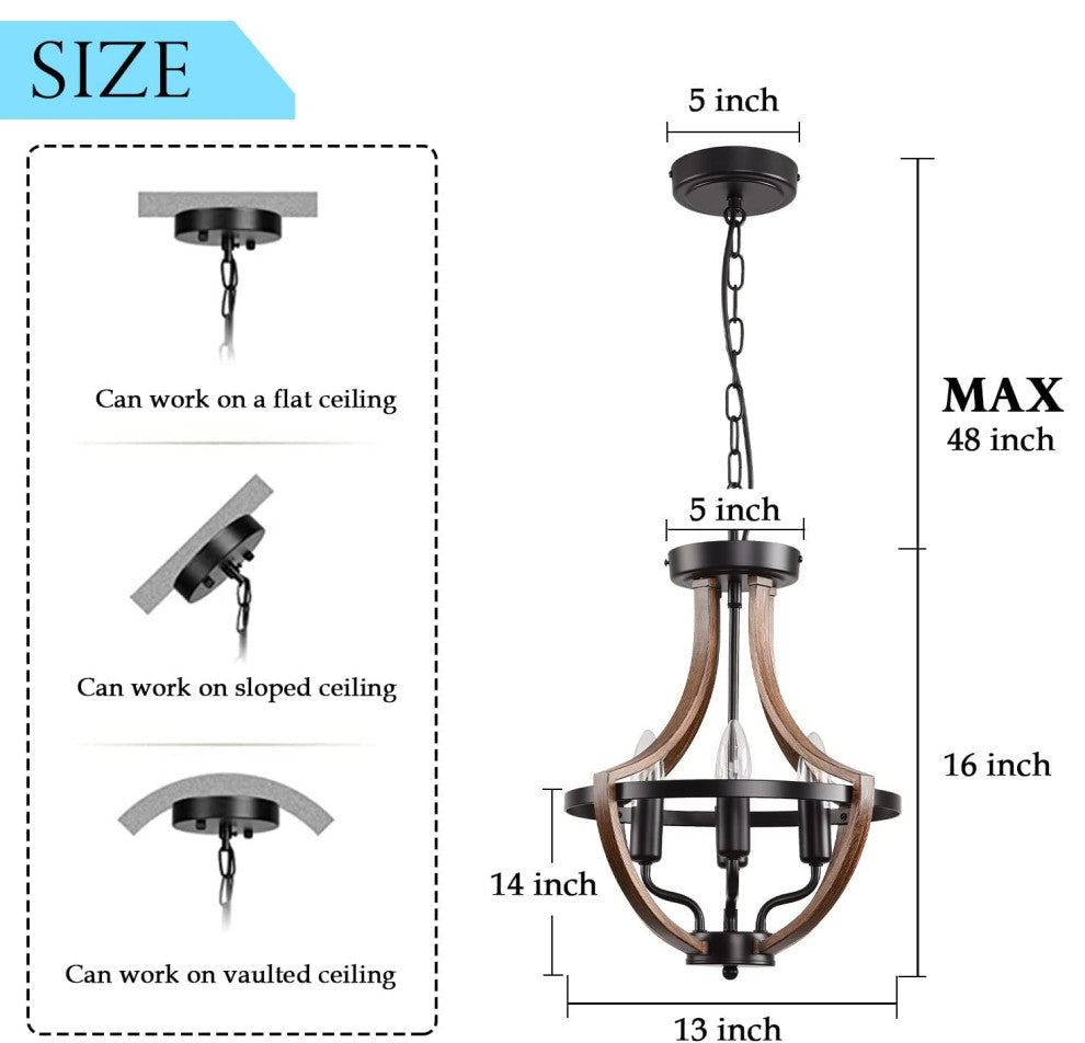 4 Light Farmhouse Hanging Pendant Lighting Rust Flush Mount Ceiling Chandelier