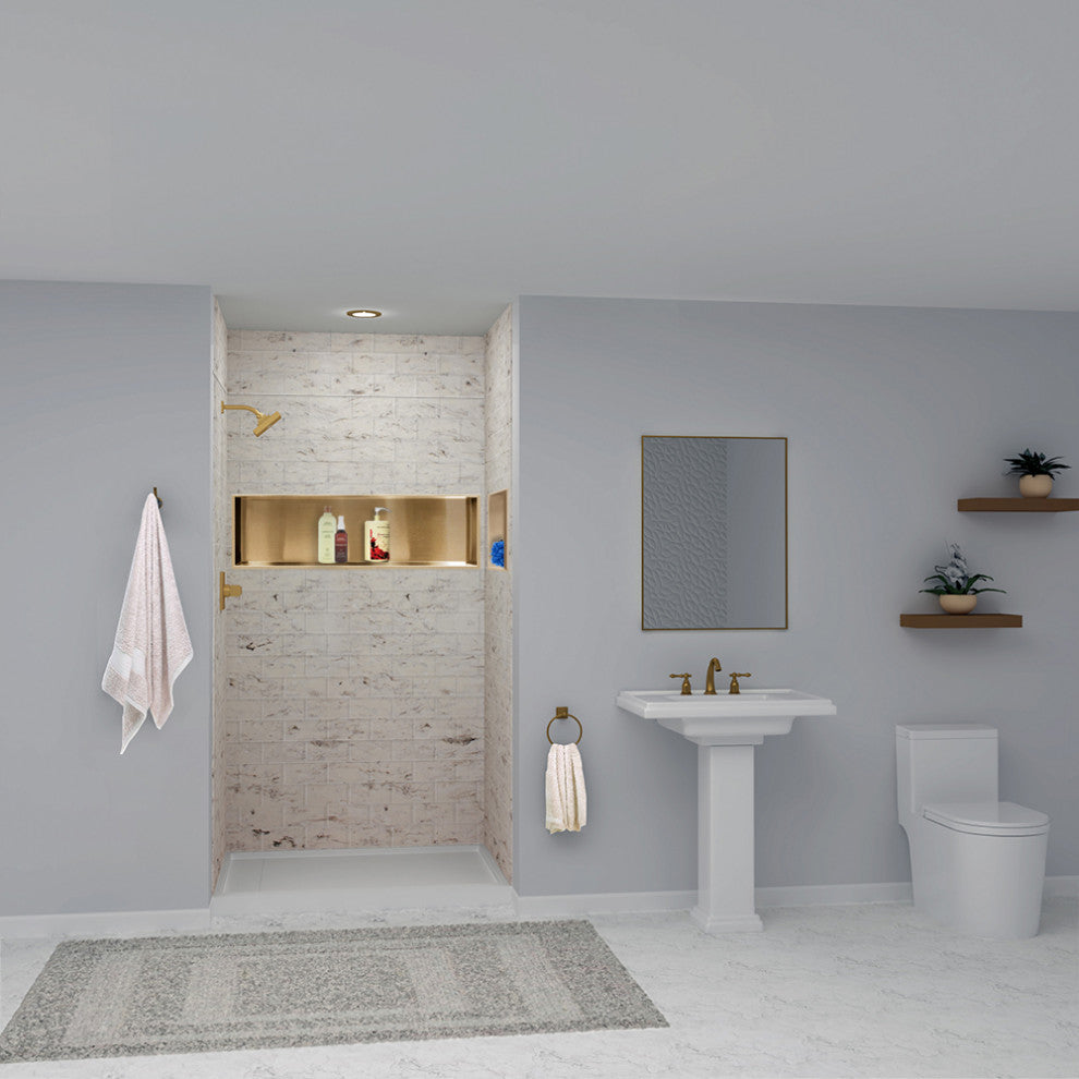 Transolid SaraMar 48"x36"x96" 6-Piece Shower Wall Kit with Extension, Sand Creme