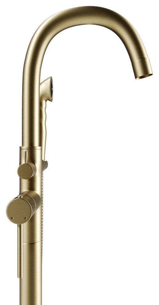 CastelloUSA Neptune Freestanding Tub Filler Faucet, Brushed Gold, Breeze Handle