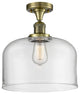 X-Large Bell 1-Light Semi-Flush Mount, Antique Brass, Clear