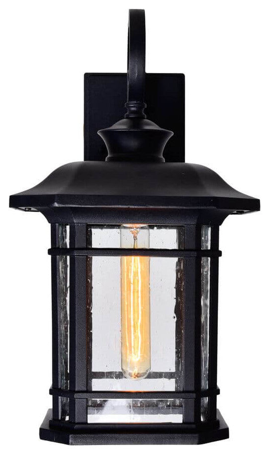 1 Light Tall Outdoor Wall Lantern, Black With Water Glass, 17.00