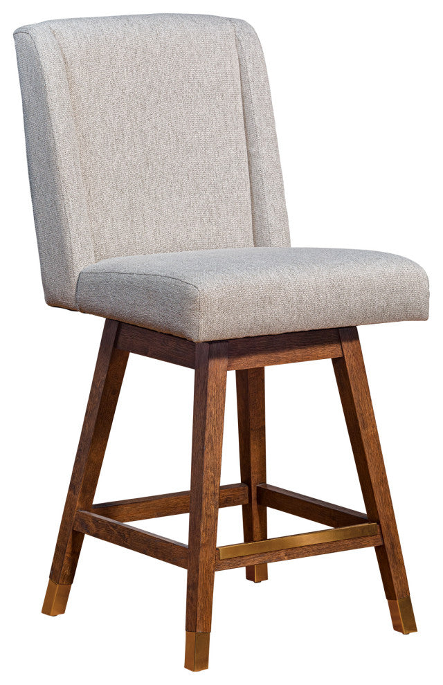 Stancoste Swivel Counter Stool in Brown Oak Wood Finish with Taupe Fabric