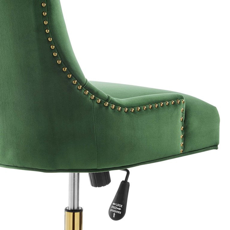 Vintage Office Chair, Golden Base With Velvet Seat & Hourglass Back, Emerald